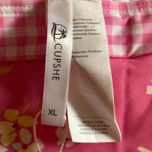 Cupshe Pink One Piece Bathing Suit - Flowers and Gingham Pattern - Size XL - NWT - Picture 9 of 12